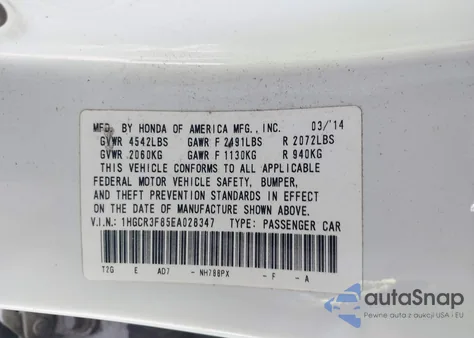 2014 Honda Accord Ex-L V-6 from USA, damaged, VIN 1HGCR3F85EA028347